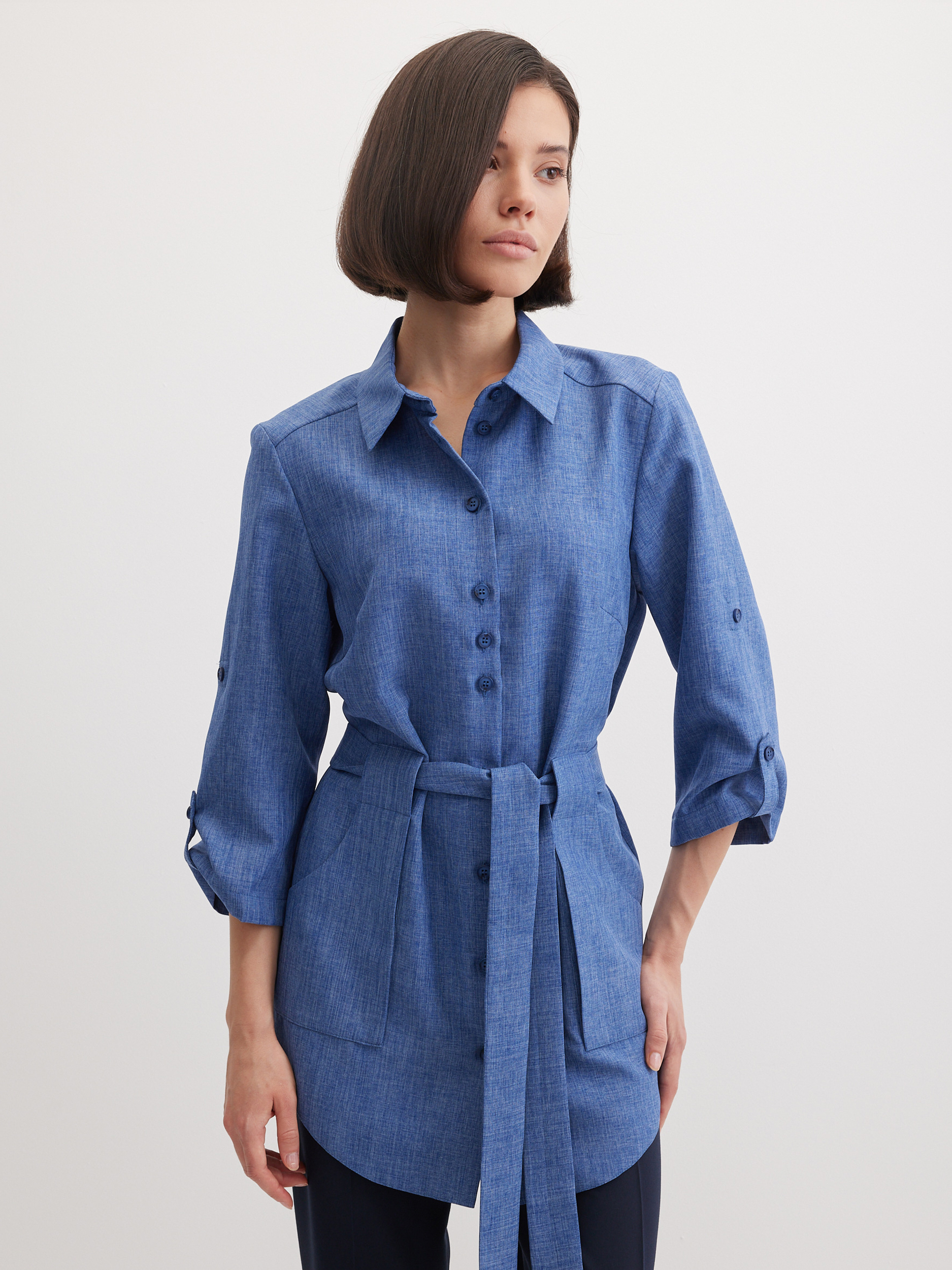 Блузка удлиненная с поясом