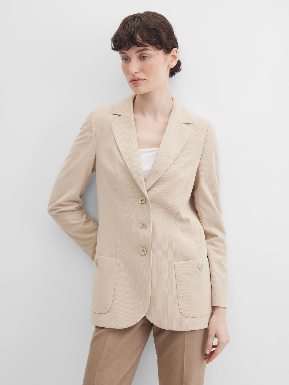 Пиджак удлиненный из микровельвета в рубчик