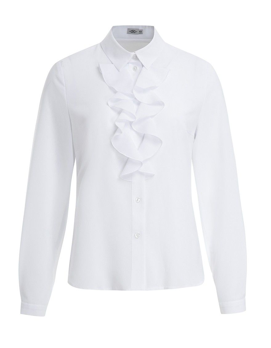 Блуза белая с жабо с длинным рукавом