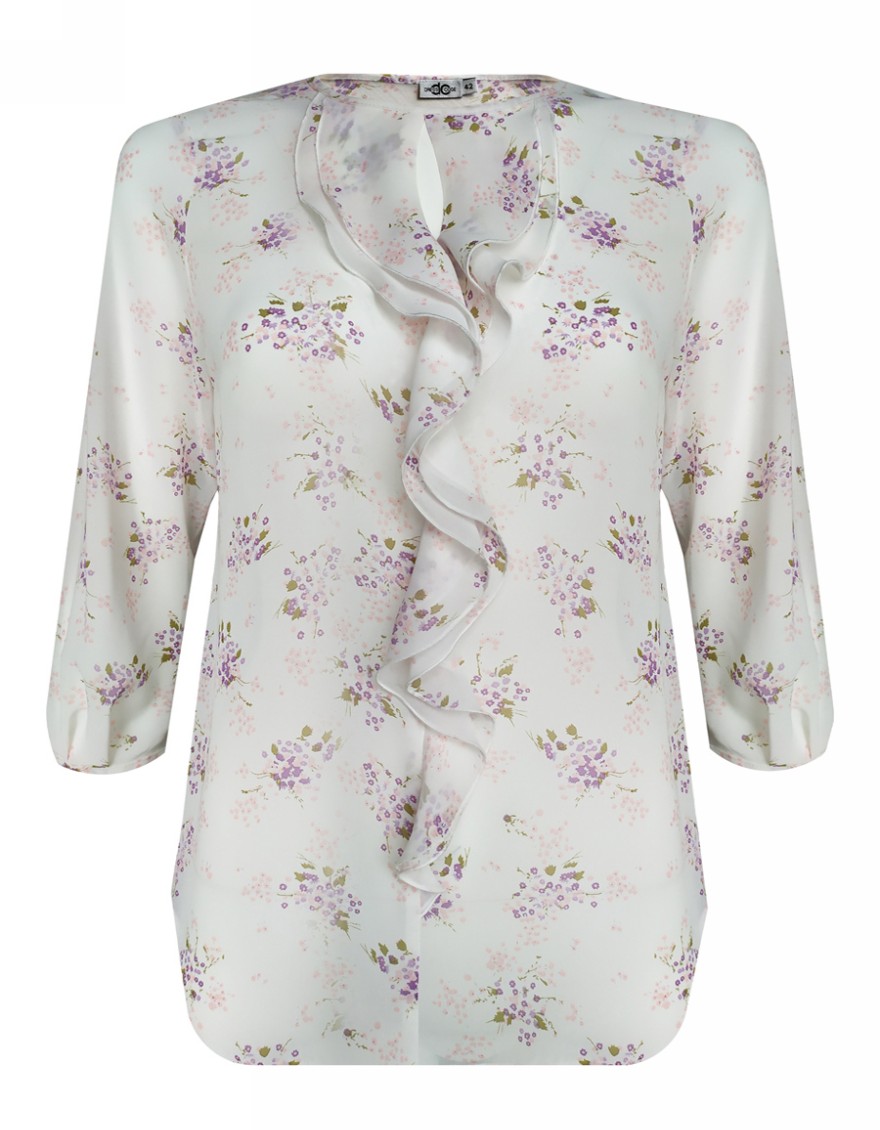 Блузка  с воланом и цветочным принтом
