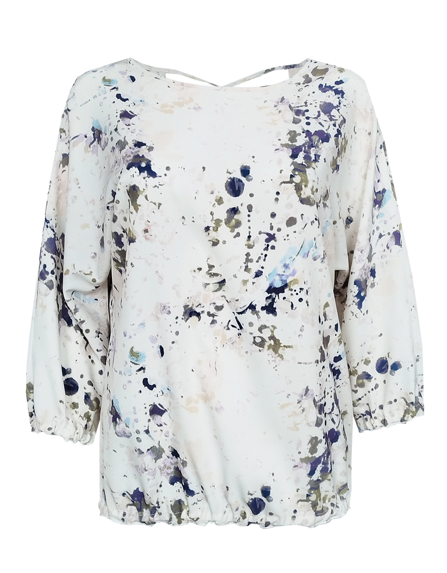 Блузка свободная на резинке с оригинальным вырезом и принтом