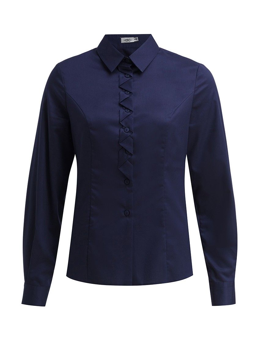 Блуза-сорочка синяя с длинным рукавом